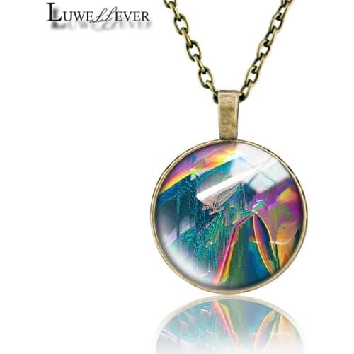 Painting Necklace 720 25mm Bronze 30mm Wood Rhinestone Double-sided Moon Round Glass Pendant For Women Gift