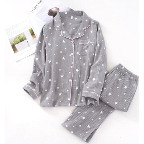 Couple 100% Cotton Long Sleeve Sleepwear Women 2021 Spring Star Print Pajamas Set Female Homewear Men Plus Size Loose Loungewear