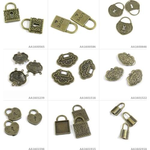Antique Bronze Tone Jewelry Making Charms Fake Lock Cabochon Setting Base Love Chinese Lucky Longevity Owl Bracelet Pendant