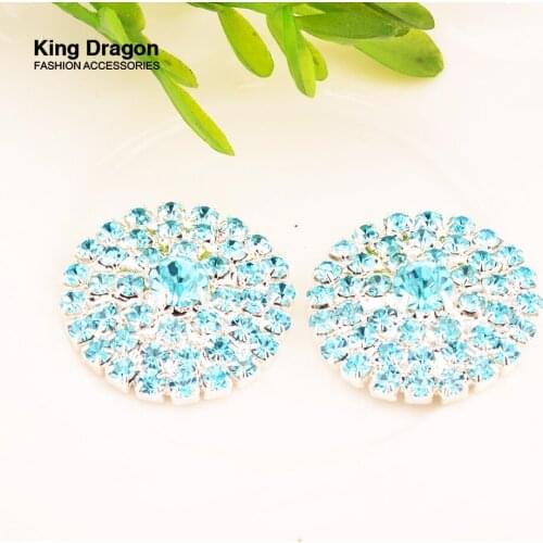 King Dragon Aqua Rhinestone Embellishment 23MM 10PCS/lot Silver Color Wedding Decoration Button KD311