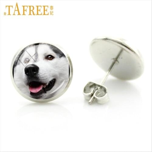 TAFREE Cute husky stud earrings Black and white Dog the typical well-bred Miniature fashion novelty dogs lover jewlery DG33