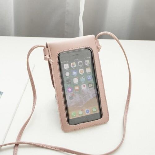 PU Leather Shoulder Bag for Iphone Samsung Huawei Cross Arm Touch Screen Coin Purse Wallet Female Mobile Phone Case Bag