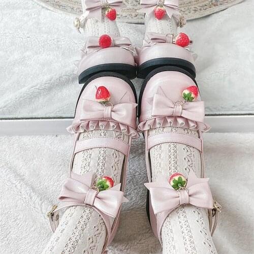 Princess sweet lolita soft girl shoes cute student daily bowknot leather shoes round head thick heel women shoes cosplay loli