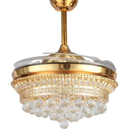 High qualitySmart LED 42inch Invisible K9 Crystal Ceiling Fan Modern Contemporary Living Room Remote Control Led Fan Lights Bedr