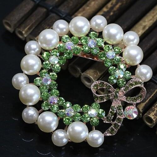 Charms 8 colors large round shell simulated-pearl crystal brooches for women rose gold-color weddings custume jewelry pins B-1