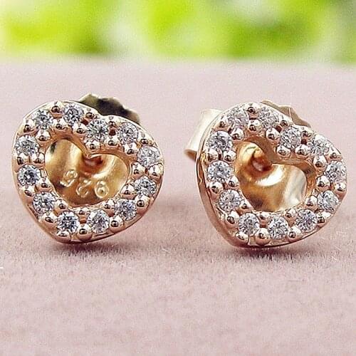 Original Rose Captured Love Hearts Earring With Crystal For Women 925 Sterling Silver Earring Wedding Gift Europe Jewelry