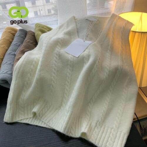GOPLUS Knitted Womens Vests for Women Korean Style Casual Solid Sleeveless V-neck Vests Womans Sweater Female 2021 Gilet Femme
