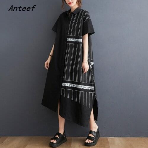 Short sleeve black cotton vintage dresses for women casual loose long woman summer shirt dress elegant clothes 2021