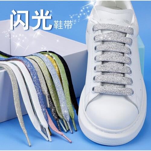 1Pair Fashion Glitter Shoelaces Colorful Flat Shoe laces for Athletic Running Sneakers Shoes Boot 1CM Width Shoelace Strings AF1