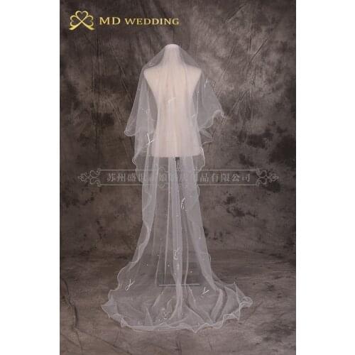 Free Shipping Charming One Layer Pearl Bow Cathedral Length Bridal Wedding Veil Comb Mantilla Wedding Accessories MD3043