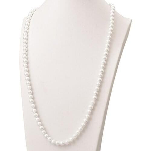 Pure White Long Pearls Necklace 8mm Size For Enchanted Synthetic Pearls Shell Necklace 36inch Party Wedding Gifts H870
