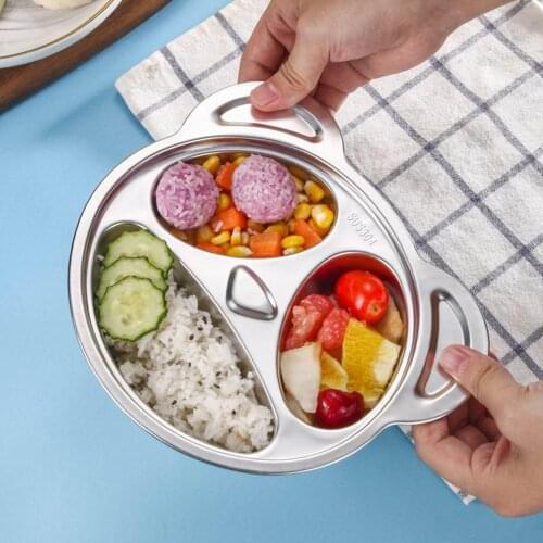 Childrens Dinner Plate Stainless Steel 304 Grid Cartoon Baby Household Shatter-resistant Cute Deepened Partition Plate