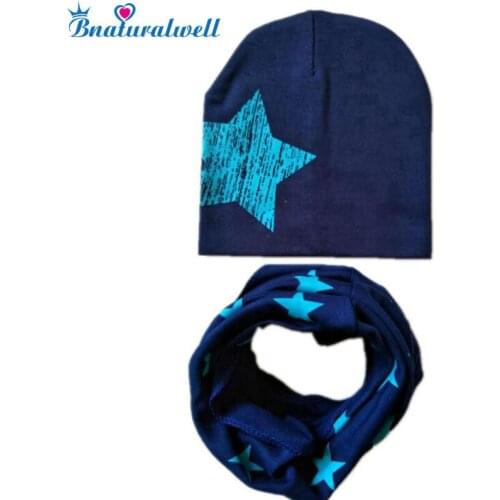 Bnaturalwell Baby cotton scarf+cap set Star spring warm Hat Children boys girls beanies & collars Kids Todder hats H060D