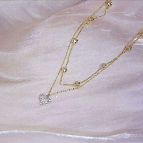 Double Layer Chain Heart Choker Necklace For Women Gold Color Korean Collar Female Chocker Fashion Jewelry
