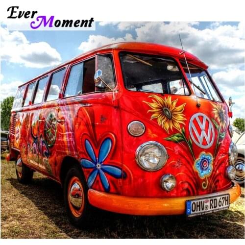 Ever Moment DIY Diamond Painting Cross Stitch Cars Red Flower Bus Diamond Embroidery 5D Mosaic ASF720