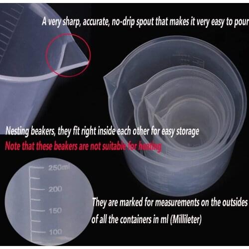 Hot sale 5 Sizes Clear Plastic Graduated Cylinders (10 25 50 100 250ml) 5 Pack Plastic Beakers Set- 50, 100, 250, 500, 1000ML