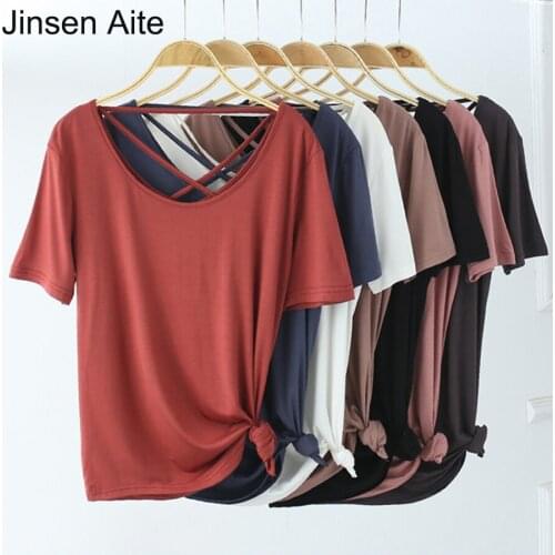 Jinsen Aite 2019 New Summer Fashion Hollow Out Sexy Women T Shirt Short Sleeve Casual Modal Plus Size Top Blusas Femininas JS793