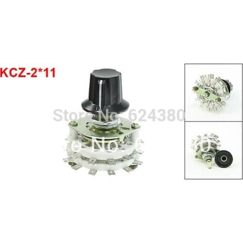 KCT-2*11 Two 2 Pole 11 Throw Position 2P11T Ceramic Dual 2 Deck TV Radio Band Channel Selector Rotary Switch w Plastic Knob