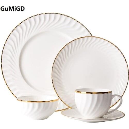 Steak plate European-style ceramics gold-edged bowls dishes bones porcelain Western-style domestic dishes tableware christm