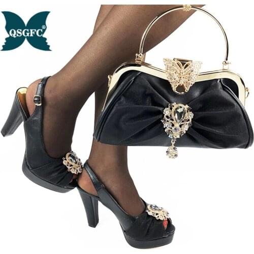 2020 Summer New Arrivals Slingbacks Italian Design African Women Shoes and Bag to Match in Heels 11CM in Black Color for Wedding