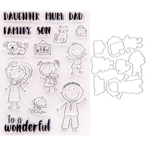 Daughter Mom Dad Family Son Clear Stamps and Metal Cutting Dies DIY Scrapbooking Paper Album Crafts Seal Cards Stencils