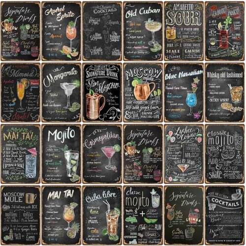 Mojito Cuba Libre Cocktail Metal Signs Vintage Tin Signs Retro Pub Club Bar Decorative Plates Wall Plaques Home Decor 20x30cm