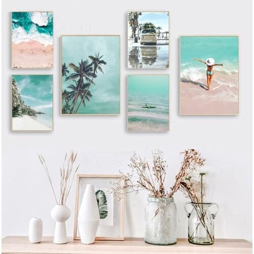 Sea Beach Girl Coconut Tree Nordic Canvas Posters And Prints Wall Art Print Canvas Painting Wall Pictures For Living Room Decor