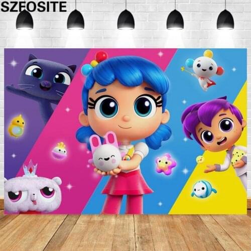 Cartoon Rainbow King Rabbit Cat Blue Hair Girl Party Background Kids Birthday Decoration Photo Photography Studio Props Backdrop