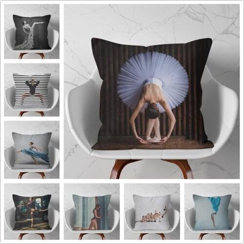 Touching Ballet Girl Photo Pattern Soft Short Plush Cushion Cover Pillowcase Home Sofa Car Decoration Pillowcase 45X45 Cm