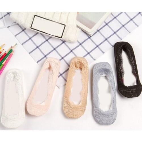 5 Pairs 2021 Spring Summer Womens Socks Set Shallow Mouth Lace Thin 360° Silicone Soles Anti-Skid Boat Socks Slippers