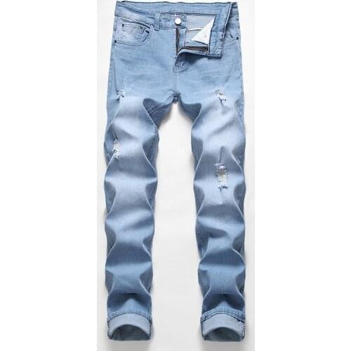 New Fashion Brand Casual Straight HoleJeans Mens Retro Stretch Large Size Men Jeans