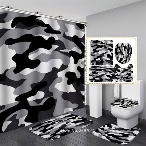 Sell Modern Nordic Style Bathroom with Stylish Colorful Print Waterproof Shower Curtain Toilet Cover Mat with Non-slip Carpet