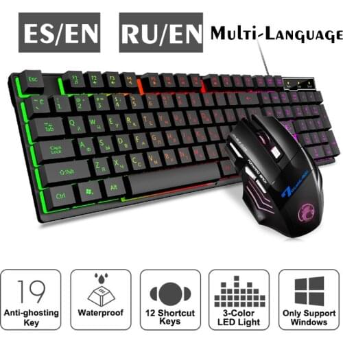Russian Spanish Gaming Mute Keyboard and Mouse Wired Keyboard Backlight Keyboard Gamer Kit Silent Gaming Mouse Set for PC Laptop