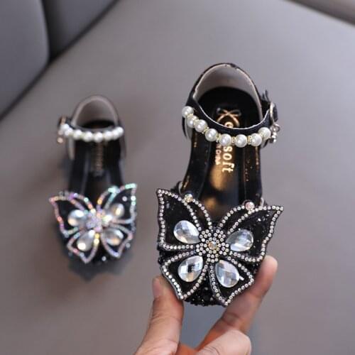 Girls Pearl Rhinestone Sandals New Bow Princess Performance Shoes Spring Children Flat Non Slip Casual Shoes G96