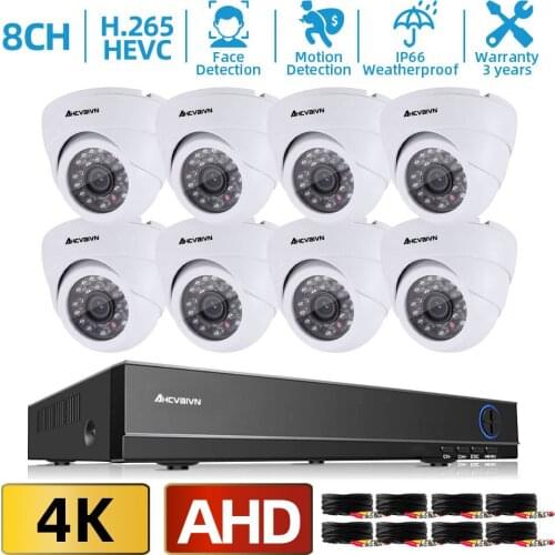 AHCVBIVN 8.0MP CCTV Camera System 4K CCTV Surveillance Kit 8CH DVR Video Output Kit Security Easy Remote View on Phone 2TB HDMI