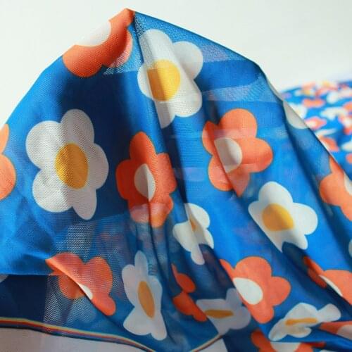 Flower Printing 4 Way Stretch Polyester Spandex Net Fabric 160x50cm - Sold By The Half Meter
