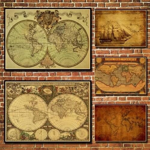 Vintage World Map Home Decoration Detailed Antique Poster Retro Cloth Poster Globe Old World Nautical Map Gifts