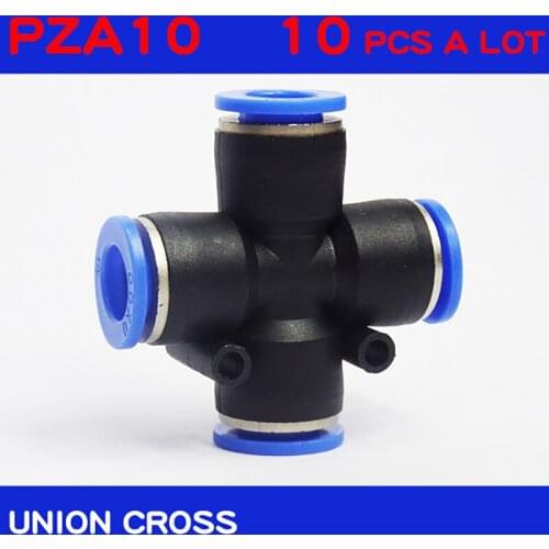 High quality 10Pcs Air Pneumatic 10mm x 10mm Cross Shaped Push in Connector Quick Fittings PZA10
