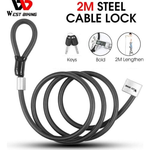 WEST BIKING Anti Theft Security MTB Road Bicycle Cable Lock 2M Lengthen Bike Lock Electric Bike Motorcycle Cycling Parts 2021