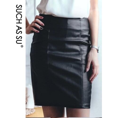 SUCH AS SU New Fashion 2020 Winter PU Leather Skirt Women Black High Waist Occupation Work Pencil Skirt S-5XL Size Autumn Skirt
