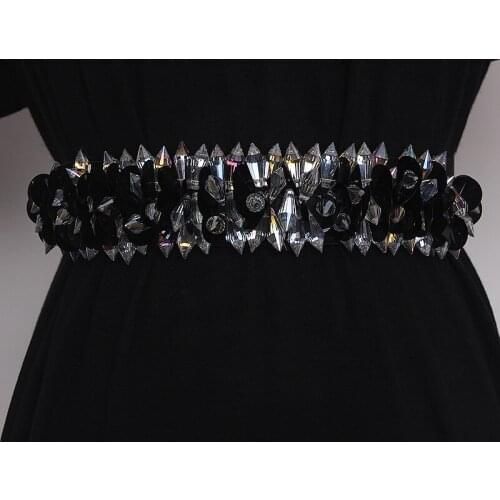 2021 Luxury Glass Rhinestone Waist Belt For Women Grey Satin Crystal Bead Wedding Sashes Bride Dress Shirt Strap Corset Belt New