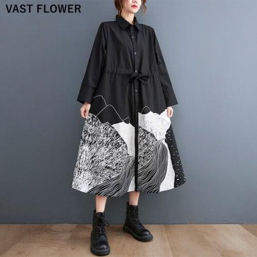 Print Pattern Shirt Dresses For Women Korean Fashion Bandage Long Sleeve Loose Casual Dress Elegant Clothes Spring Autumn 2021