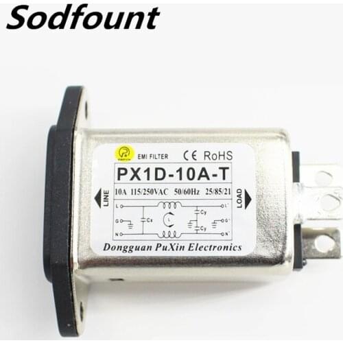1pcs PX1D-10A-T 3 pin socket type power filter 3A6A10A anti-interference filter element 220V