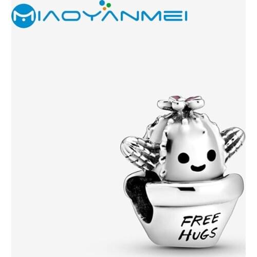 2020 Spring New 925 Sterling Silver Beads Free Hugs Cactus Charms fit Original Pandora Bracelets Women DIY Fashion Jewelry