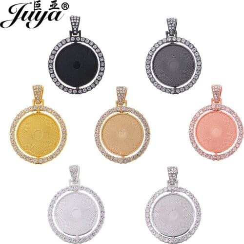 3PCS Rotatable Pendant Cabochon Bases CZ Rhinestone Bezel 25mm Blank Tray For DIY Designs Necklaces Jewelry Making Accessories