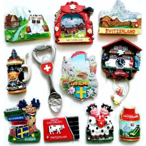 Switzerland Snow Mountain Deer Cows 3D Fridge Magnets Tourism Souvenirs Refrigerator Magnetic Stickers Home Decortion
