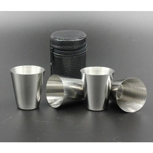 1OZ Hip Flask Cup Stainless Steel Wine Cups With PU Leather Cover Russia Mini Whiskey Alcohol Outdoor 4pcs