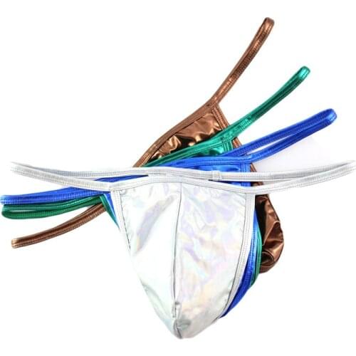 4PCS/Lot Sexy Men Briefs Bikini Thong Panties Underwear Underpants Comfortable Breathable Imitation Leather Thong Panties Brief