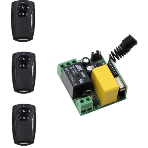 4PCS AC 220V 10A Relay 1CH Wireless RF Remote Control Switch 3 Transmitter+ 1 Receiver 315/433MHz Remote Controller Black