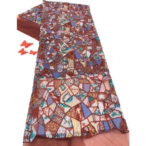 5yards/bag Mixed color embroidery sequins hollow out perspective style fabric used in wedding dress design RFJJ09